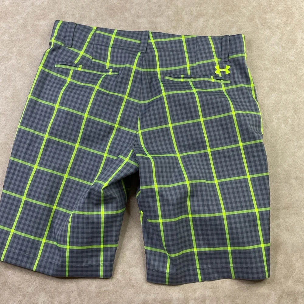 Under Armour Golf Shorts Men Sz 38 Gingham Plaid 11'' Flat Front Casual UA